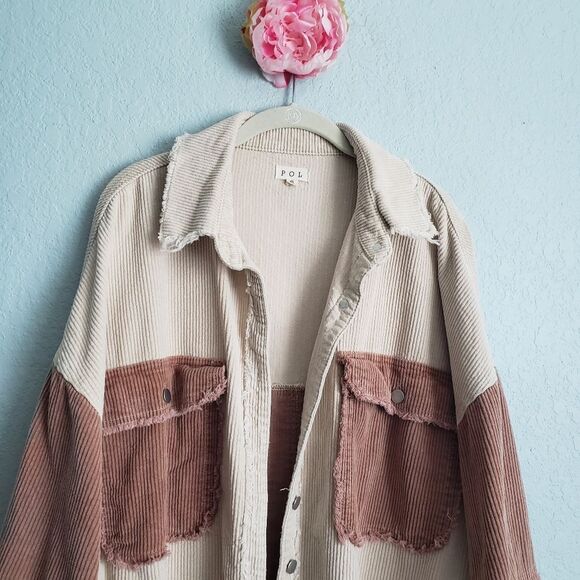 POL Corduroy Cream and Brown Oversized Jacket - Picture 3 of 8